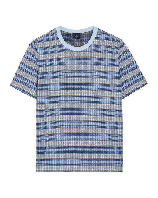 Paul Smith Blue Striped Cotton-Blend T-Shirt for men