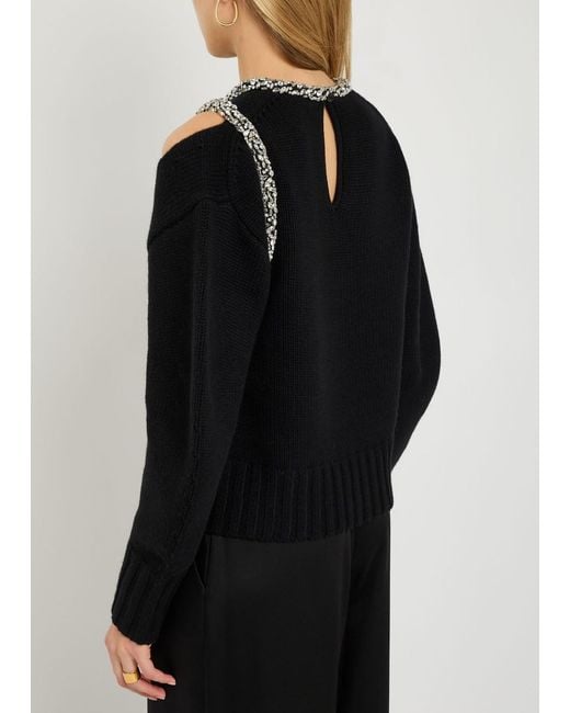 Jonathan Simkhai Black Monroe Crystal-Embellished Wool-Blend Jumper