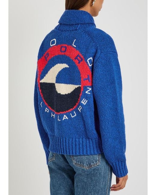 Polo Ralph Lauren Blue Logo-Embroidered Hooded Cotton-Knit Jumper