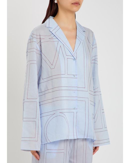 Totême Blue Logo-Monogrammed Cotton-Blend Pyjama Shirt