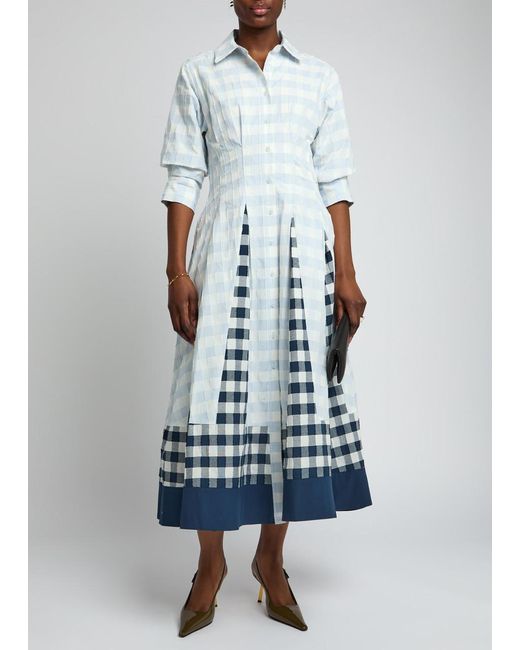 Jonathan Simkhai Blue Jazz Gingham Cotton Midi Dress