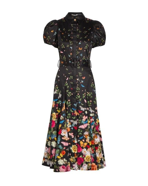 Alice + Olivia Black Henrietta Floral-Print Stretch-Cotton Midi Dress
