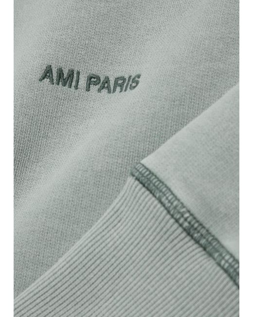 AMI Gray Fade Out Logo-embroidered Cotton Sweatshirt for men