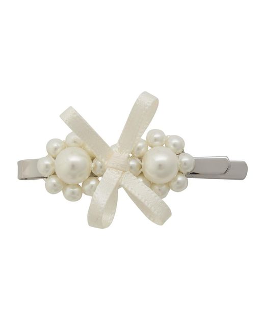 Simone Rocha Petite Bow Mini Flower Faux-Embellished Hair Clip in White ...