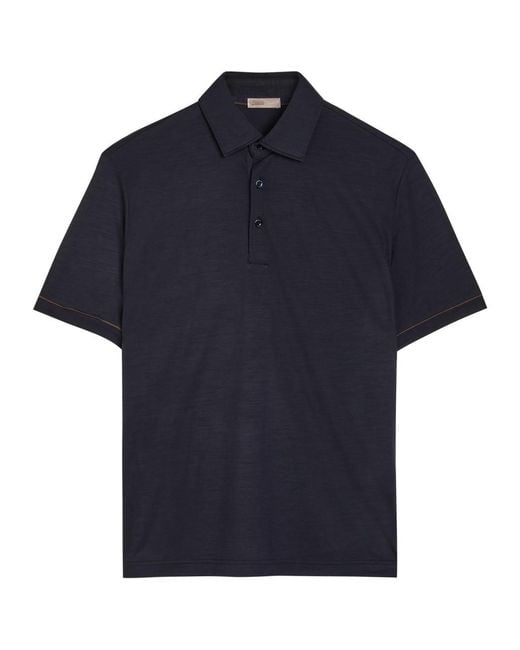 Herno Blue Wool-Jersey Polo Shirt for men