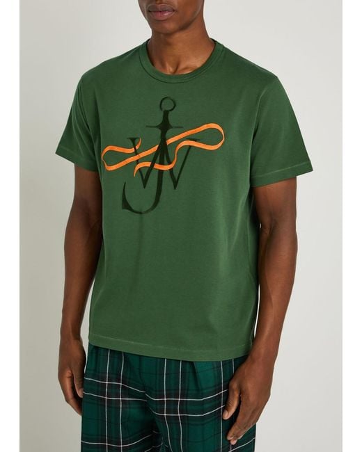 J.W. Anderson Green Ribbon Anchor Embroidered Cotton T-Shirt for men