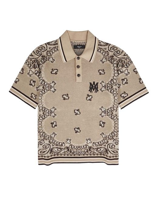Amiri Gray Bandana-intarsia Cotton-blend Polo Shirt for men
