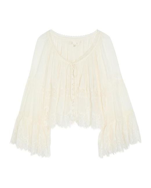 LoveShackFancy White Darline Lace And Silk-Chiffon Top
