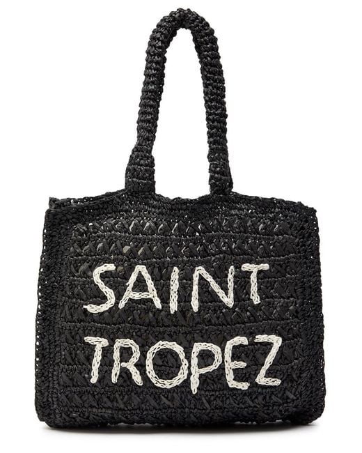 De Siena Black Saint Tropez Raffia Tote