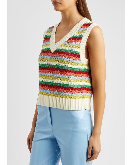 Kitri Gray Winona Striped Crochet-knit Vest
