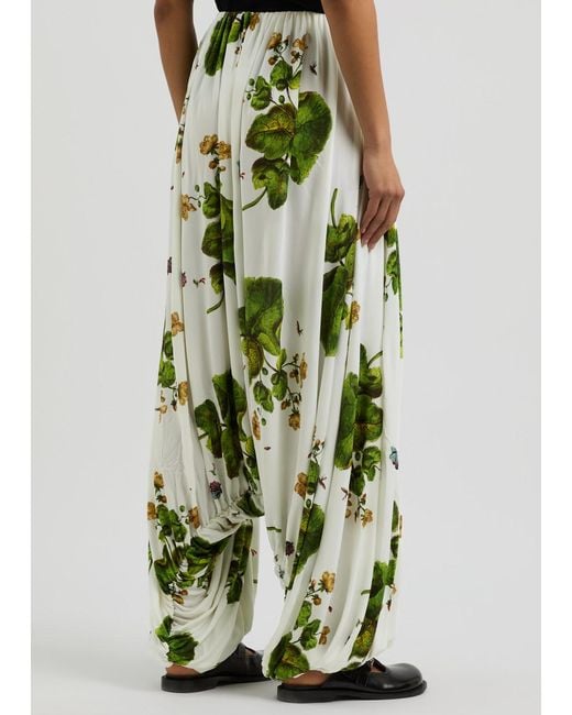 Loewe Green Printed Draped Jersey Trousers Uk8
