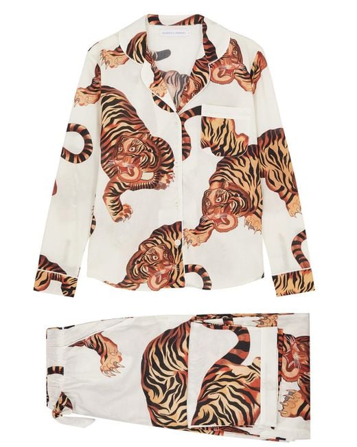 Desmond & Dempsey Natural Rayas Tiger-Print Cotton Pyjama Set