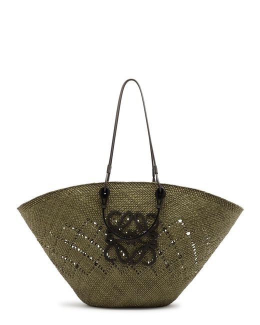 Loewe Green X Paula'S Ibiza Large Raffia Basket Bag