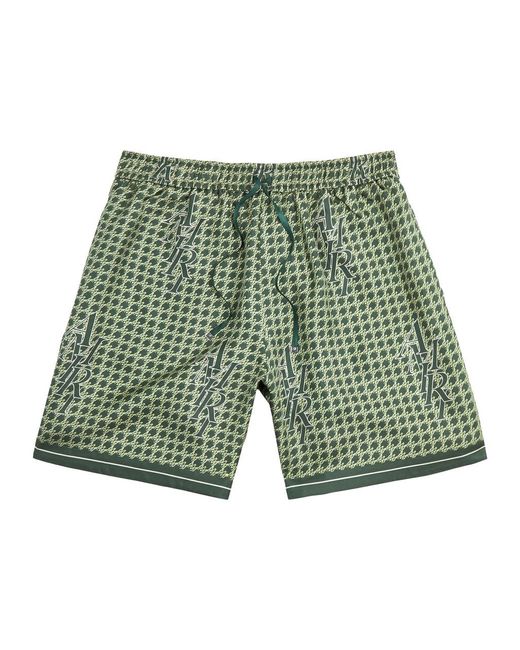 Amiri Green Houndstooth Logo-print Silk-satin Shorts for men