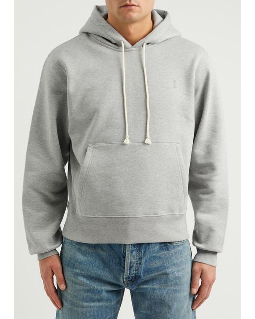 Saint Laurent Gray Logo-Embroidered Hooded Cotton Sweatshirt for men