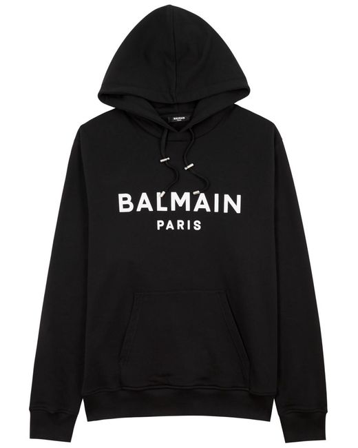 Balmain Black Logo Hooded Cotton Sweatshirt for men
