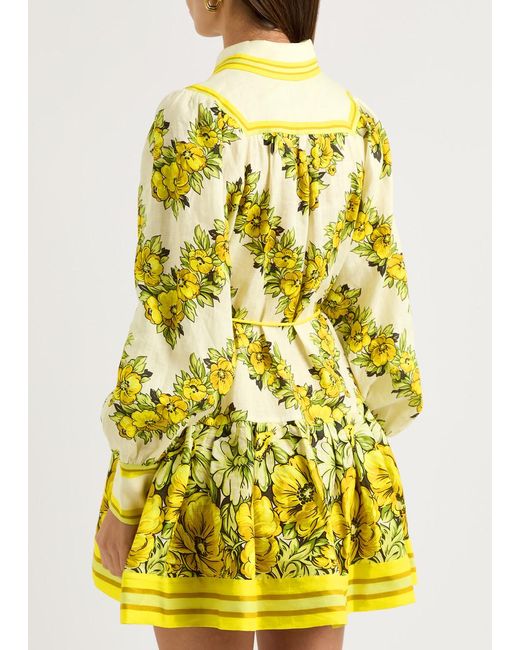 ALÉMAIS Yellow Gisela Printed Linen Mini Shirt Dress