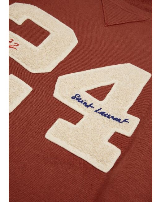 Saint Laurent Red 24 Logo-embroide Cotton Sweatshirt for men
