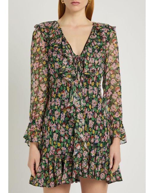 Rixo Black Shalyn Floral Chiffon Mini Dress