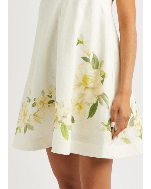 Zimmermann White Harmony Floral-Print Linen Mini Dress