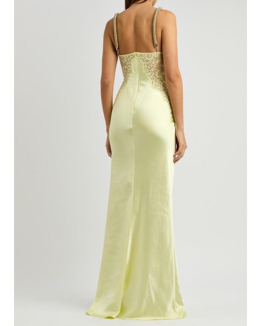 Self-Portrait X Christopher Kane Lace And Satin Maxi Dress in Yellow | Lyst