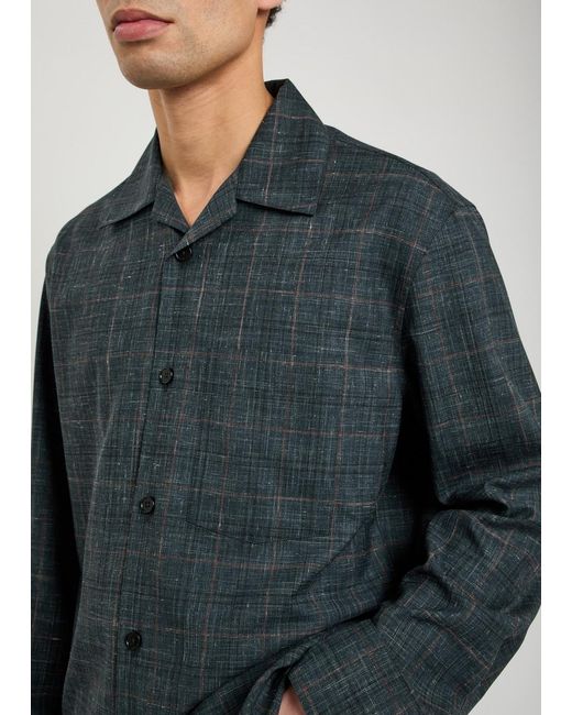 Jil Sander Blue Checked Wool-Blend Shirt for men
