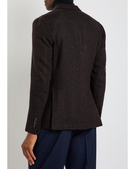 Boglioli Black Herringbone Double-Breasted Wool Blazer for men