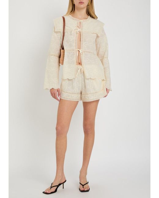 SOLAQUA Natural Beau Embroidered Cotton Shorts
