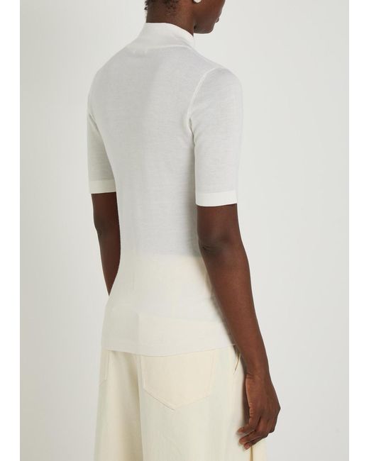 Brunello Cucinelli White Turtle-Neck Cashmere And Silk-Blend Top
