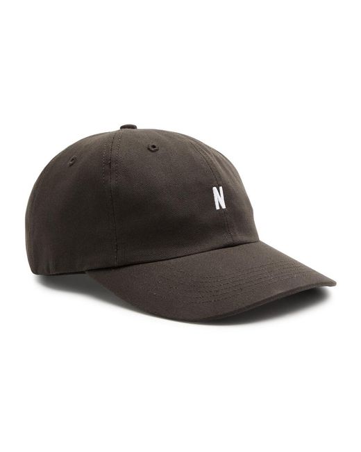 Norse Projects Black Sports Logo-Embroidered Cotton-Twill Cap for men