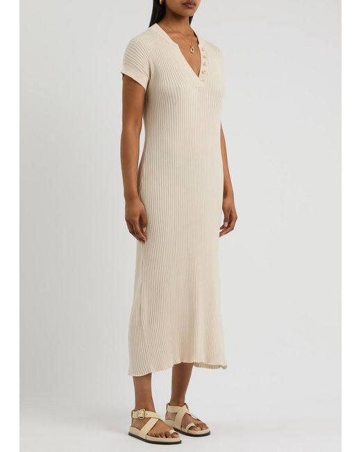 Varley White Aria Ribbed-Knit Midi Dress