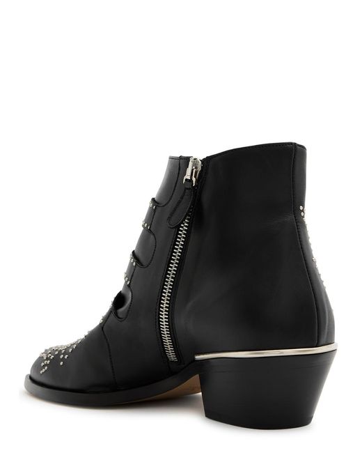Chloé Black Susanna 40 Studded Leather Ankle Boots