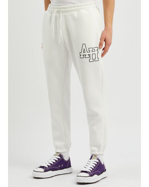 Annie Hood White College Printed Cotton Sweatpants for men
