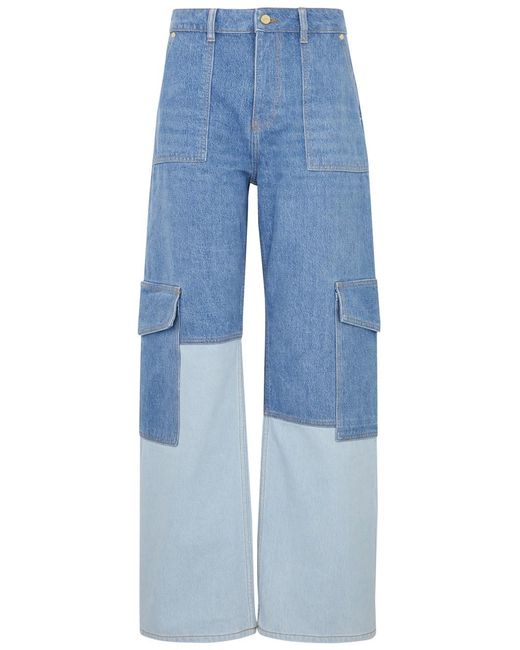 Ganni Blue Angi Panelled Wide-leg Jeans