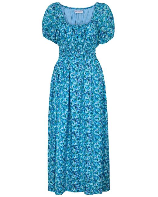 Faithfull The Brand Blue Vineria Floral-Print Cotton Midi Dress