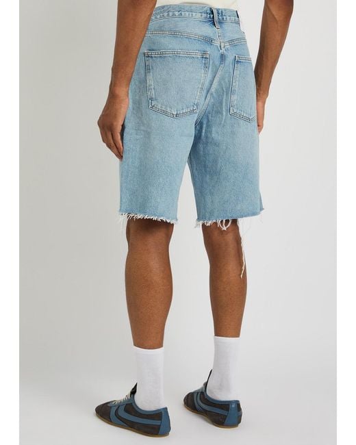 Agolde Blue Anson Frayed Denim Shorts for men
