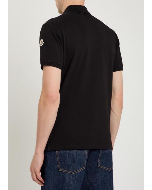 Moncler Black Logo-Appliquéd Piqué Cotton Polo Shirt for men