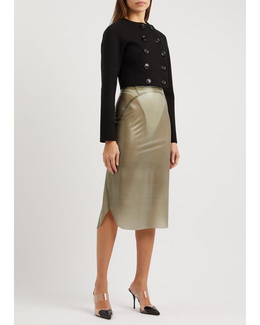 Alaïa Green Printed Sheer Latex Midi Skirt