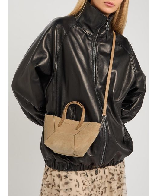 Brunello Cucinelli Natural Bead Mini Panelled Suede Tote