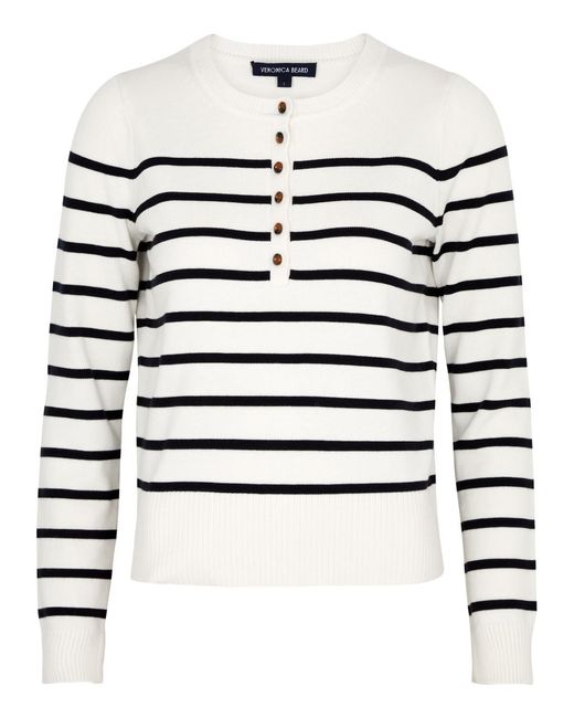 Veronica Beard White Dianora Striped Knitted Jumper