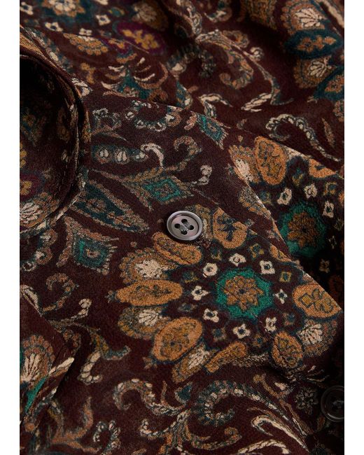 PAIGE Brown Claud Patterned Silk Blouse
