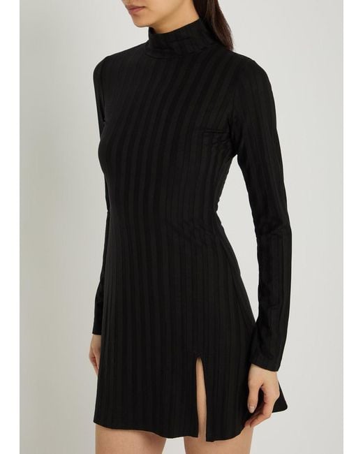 Reformation Black Libra Subtle-Stripe Stretch-Jersey Mini Dress