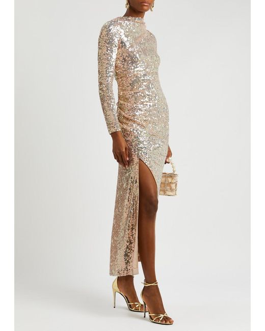 Needle & Thread Natural Claudette Sequin-embellished Gown