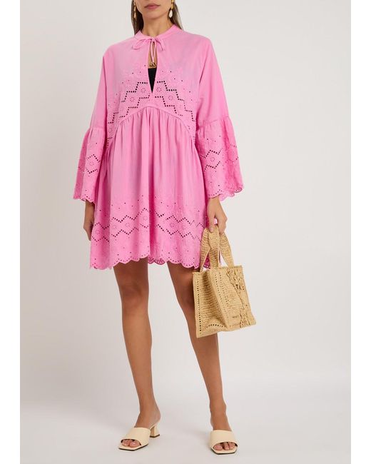 Melissa Odabash Pink Sebenna Broderie-Anglaise Kaftan Dress