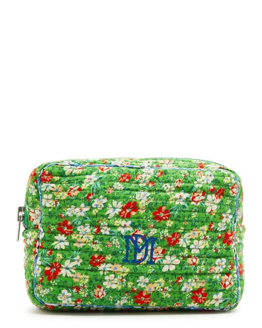 Damson Madder Green Floral-print Quilted Cotton Cosmetics Pouch