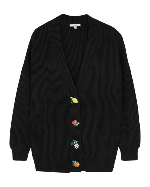 Olivia Rubin Black Franki Embellished Ribbed-knit Cardigan