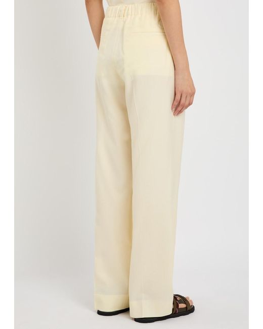 Moncler Natural Drawstring Straight-Leg Wool Trousers