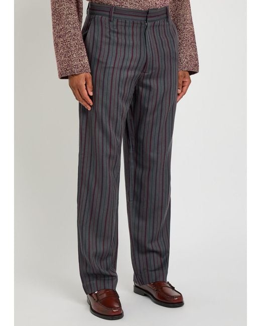 The Elder Statesman Blue Stripe Slacker Straight-Leg Wool And Cashmere-Blend Trousers for men
