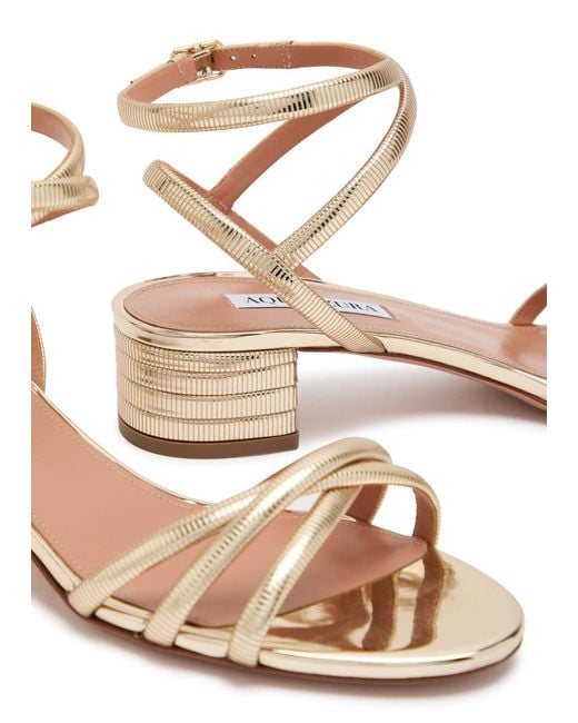 Aquazzura Natural Heatwave 35 Ribbed Metallic Sandals
