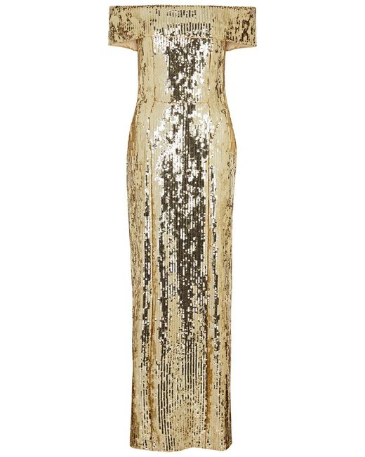 Galvan Metallic Glencoe Off-the-shoulder Sequin Gown